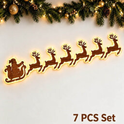 Amorly 7Pcs Light Up Wooden Reindeer Wall Decor, Reindeer Diy Peel & Stick Christmas Lights, Warm Backlit Ornaments For Home Decoration - thumbnail 5