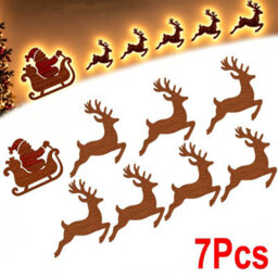 Amorly 7Pcs Light Up Wooden Reindeer Wall Decor, Reindeer Diy Peel & Stick Christmas Lights, Warm Backlit Ornaments For Home Decoration - thumbnail 1