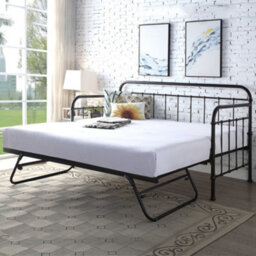 SlumberWorx Ickleford Industrial Living Room Bedroom Black Metal Day Bed Frame W Trundle - thumbnail 2