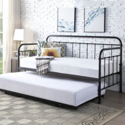SlumberWorx Ickleford Industrial Living Room Bedroom Black Metal Day Bed Frame W Trundle