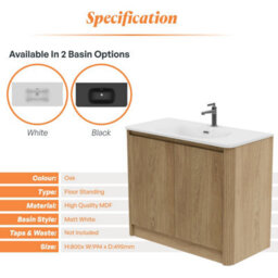 Plum&clay Isla Ribbed Fluted Oak Wood Freestanding Bathroom Vanity Unit & White Basin Set (W)1000mm - thumbnail 5