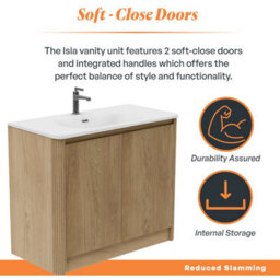 Plum&clay Isla Ribbed Fluted Oak Wood Freestanding Bathroom Vanity Unit & White Basin Set (W)1000mm - thumbnail 4