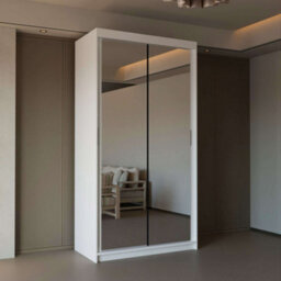 Sliding Wardrobes 4 u LTD Double Mirror Sliding Door Wardrobe Sleek Design Comes In Width 90/100/120/150/180/203/250Cm(White W90Cm X H200Cm) - thumbnail 1