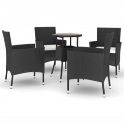 Walplus 5 Piece Garden Bistro Set With Cushions Black Poly Rattan - thumbnail 2