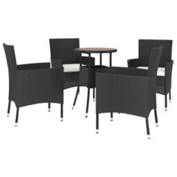 Walplus 5 Piece Garden Bistro Set With Cushions Black Poly Rattan - thumbnail 3