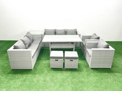 Fimous Rattan Garden Furniture Set Outdoor 8 Seater Patio Dinin G Sofa Sets Dining Table 2 Chairs Side Table 2 Small Stools - image 1
