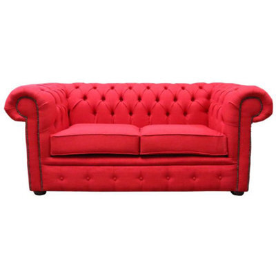 Chesterfield Original 2 Seater Sofa Settee Charles Ruby Red Linen Fabric In Classic Style - image 1