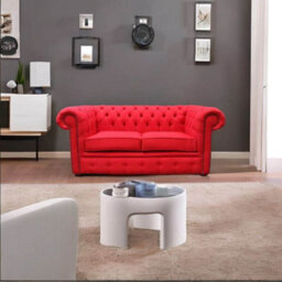 Chesterfield Original 2 Seater Sofa Settee Charles Ruby Red Linen Fabric In Classic Style - thumbnail 3