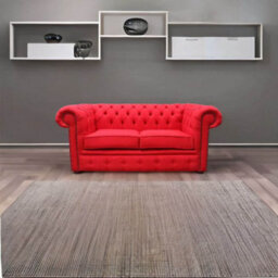 Chesterfield Original 2 Seater Sofa Settee Charles Ruby Red Linen Fabric In Classic Style - thumbnail 2