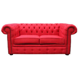 Chesterfield Original 2 Seater Sofa Settee Charles Ruby Red Linen Fabric In Classic Style - thumbnail 1