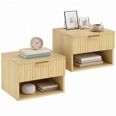 Floating Nightstands Set Of 2, Wall Mounted Bedside Tables, Oak - image 1