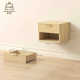Floating Nightstands Set Of 2, Wall Mounted Bedside Tables, Oak - thumbnail 2