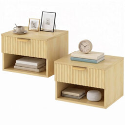 Floating Nightstands Set Of 2, Wall Mounted Bedside Tables, Oak - thumbnail 6