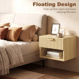 Floating Nightstands Set Of 2, Wall Mounted Bedside Tables, Oak - thumbnail 4