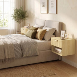 Floating Nightstands Set Of 2, Wall Mounted Bedside Tables, Oak - thumbnail 5