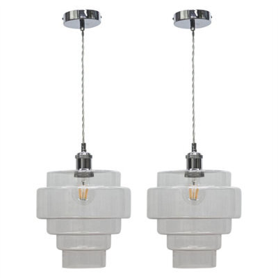 First Choice Lighting Set Of 2 Benson - 5 Tier Glass & Chrome Ceiling Pendant Lights - image 1