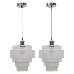 First Choice Lighting Set Of 2 Benson - 5 Tier Glass & Chrome Ceiling Pendant Lights - thumbnail 1