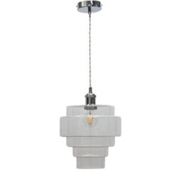 First Choice Lighting Set Of 2 Benson - 5 Tier Glass & Chrome Ceiling Pendant Lights - thumbnail 2