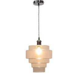 First Choice Lighting Set Of 2 Benson - 5 Tier Glass & Chrome Ceiling Pendant Lights - thumbnail 3