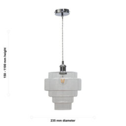 First Choice Lighting Set Of 2 Benson - 5 Tier Glass & Chrome Ceiling Pendant Lights - thumbnail 6