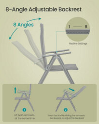LEDREM Set Of 2 Folding Garden Chairs, Outdoor Chairs With Metal Frame, 8-Angle Reclining Backrest,grey - thumbnail 4