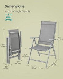 LEDREM Set Of 2 Folding Garden Chairs, Outdoor Chairs With Metal Frame, 8-Angle Reclining Backrest,grey - thumbnail 6
