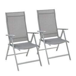 LEDREM Set Of 2 Folding Garden Chairs, Outdoor Chairs With Metal Frame, 8-Angle Reclining Backrest,grey - thumbnail 2