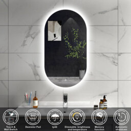 Sline 700X1200mm Oval Bathroom Led Mirror With Demister Pad,dimmable 3 Colour,touch Control,memory Function,ip44 Rated - thumbnail 2