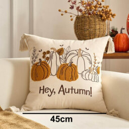 Amorly 45X45Cm Hey Autumn Embroidered Pumpkin Pillow Cover With Tassels,farmhouse Fall Cushion Case,no Pillow Insert,for Sofa Living Room - thumbnail 3
