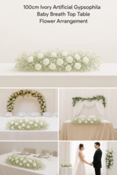 Sandra Chaircovers Wedding General 100Cm Ivory Artificial Gypsophila Table Flower Arrangement, Baby Breath Floral Centrepiece Display - thumbnail 4