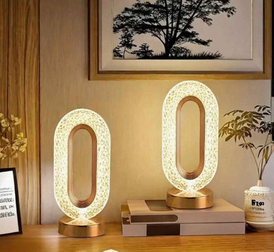 2 Pack Usb Led Crystal Table Lamps Touch Dimmable Bedside Night Lights - image 1