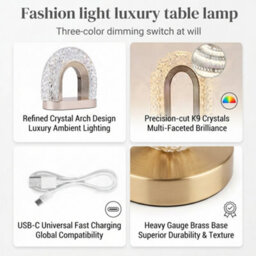 2 Pack Usb Led Crystal Table Lamps Touch Dimmable Bedside Night Lights - thumbnail 3