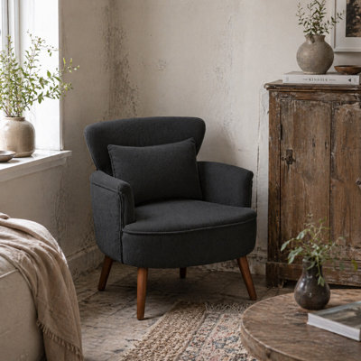 Wyld Haus Mielyo Black Corduroy Retro Accent Armchair With Wing Back And Wooden Legs - image 1