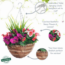 Best Artificial Pink & Purple Pansy Flower With Woven Decorative Hanging Basket For Indoor Or Outdoor Use - thumbnail 4
