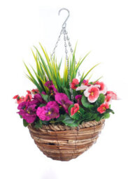 Best Artificial Pink & Purple Pansy Flower With Woven Decorative Hanging Basket For Indoor Or Outdoor Use - thumbnail 6