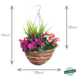 Best Artificial Pink & Purple Pansy Flower With Woven Decorative Hanging Basket For Indoor Or Outdoor Use - thumbnail 5