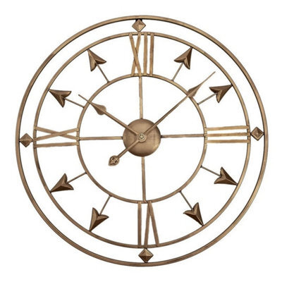 Large Circular Wall Clock - 60Cm Iron Arrow Silent Open Face Luxury Gold - image 1