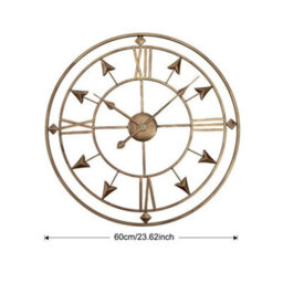 Large Circular Wall Clock - 60Cm Iron Arrow Silent Open Face Luxury Gold - thumbnail 2