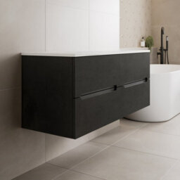 Affine 1200mm White Marble Vanity Unit Double Wall Hung Fluted No Basin Soft Close - thumbnail 3