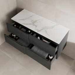 Aveli 1200mm White Marble Vanity Unit Double Wall Hung Fluted No Basin Soft Close