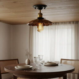 Industrial-Semi Flush Mount Ceiling Lighting E27 Base Metal 22Cm Umbrella Shape Brushed Copper Lamp Shade Living Room - thumbnail 4