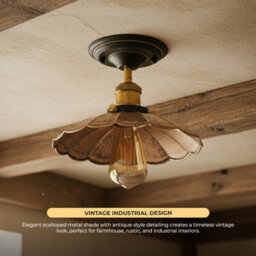 Industrial-Semi Flush Mount Ceiling Lighting E27 Base Metal 22Cm Umbrella Shape Brushed Copper Lamp Shade Living Room - thumbnail 5