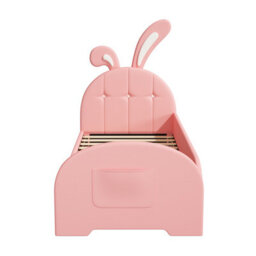 Abrihome Pink 3Ft Single Rabbit-Shaped Bed Frame, Pu Leather, Bunny Ear Headboard, Storage Pockets, Sturdy Metal-Wood Frame (No Mattress) - thumbnail 8