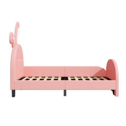 Abrihome Pink 3Ft Single Rabbit-Shaped Bed Frame, Pu Leather, Bunny Ear Headboard, Storage Pockets, Sturdy Metal-Wood Frame (No Mattress) - thumbnail 6