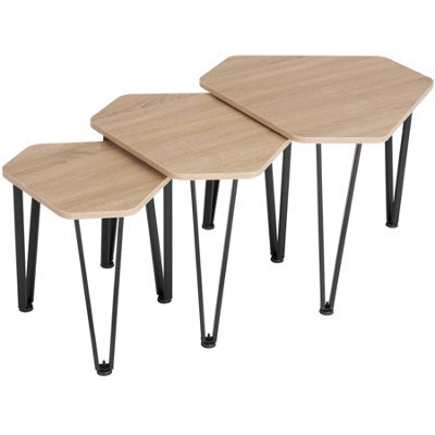 Tectake Coffee Table Torquay - 3 Nesting Tables, Industrial Style - Industrial Wood Light, Oak Sonoma - image 1