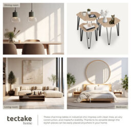 Tectake Coffee Table Torquay - 3 Nesting Tables, Industrial Style - Industrial Wood Light, Oak Sonoma - thumbnail 5