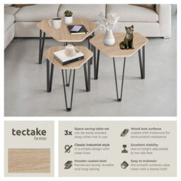 Tectake Coffee Table Torquay - 3 Nesting Tables, Industrial Style - Industrial Wood Light, Oak Sonoma - thumbnail 2