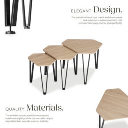 Tectake Coffee Table Torquay - 3 Nesting Tables, Industrial Style - Industrial Wood Light, Oak Sonoma - thumbnail 3