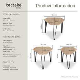 Tectake Coffee Table Torquay - 3 Nesting Tables, Industrial Style - Industrial Wood Light, Oak Sonoma - thumbnail 6