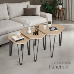 Tectake Coffee Table Torquay - 3 Nesting Tables, Industrial Style - Industrial Wood Light, Oak Sonoma - thumbnail 7